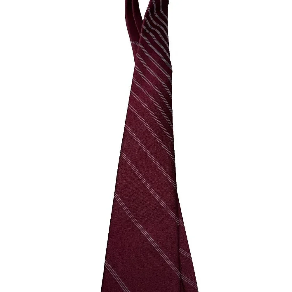 Oscar De La Renta Mens Classic Necktie Tie Burgundy White Stripes